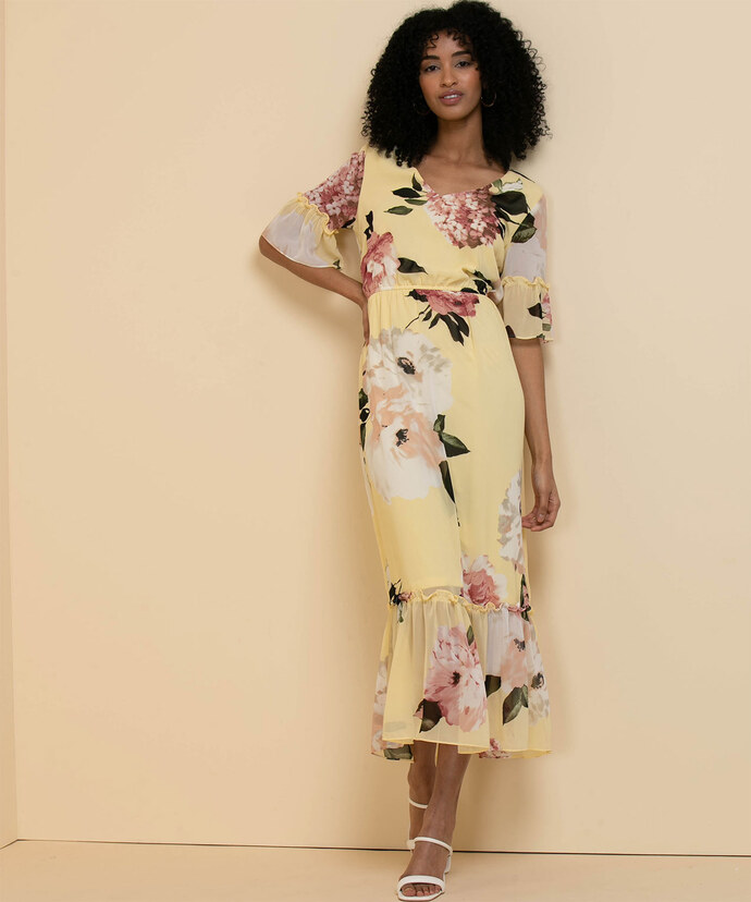Maxi Flutter Sleeve Dress with Tie Neck Image 6