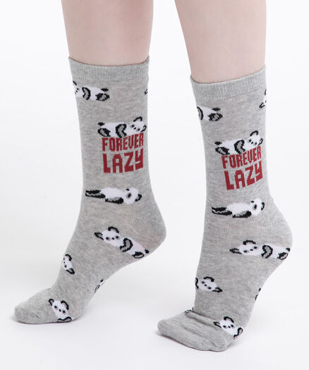"Forever Lazy" Panda Sock, Grey