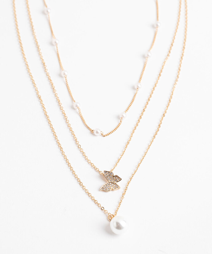 Layered Pearl & Butterfly Necklace Image 1