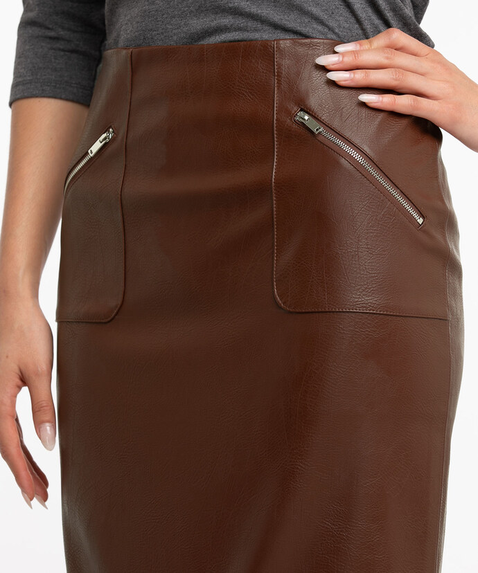 Vegan Leather Pencil Skirt with Zippers Image 4