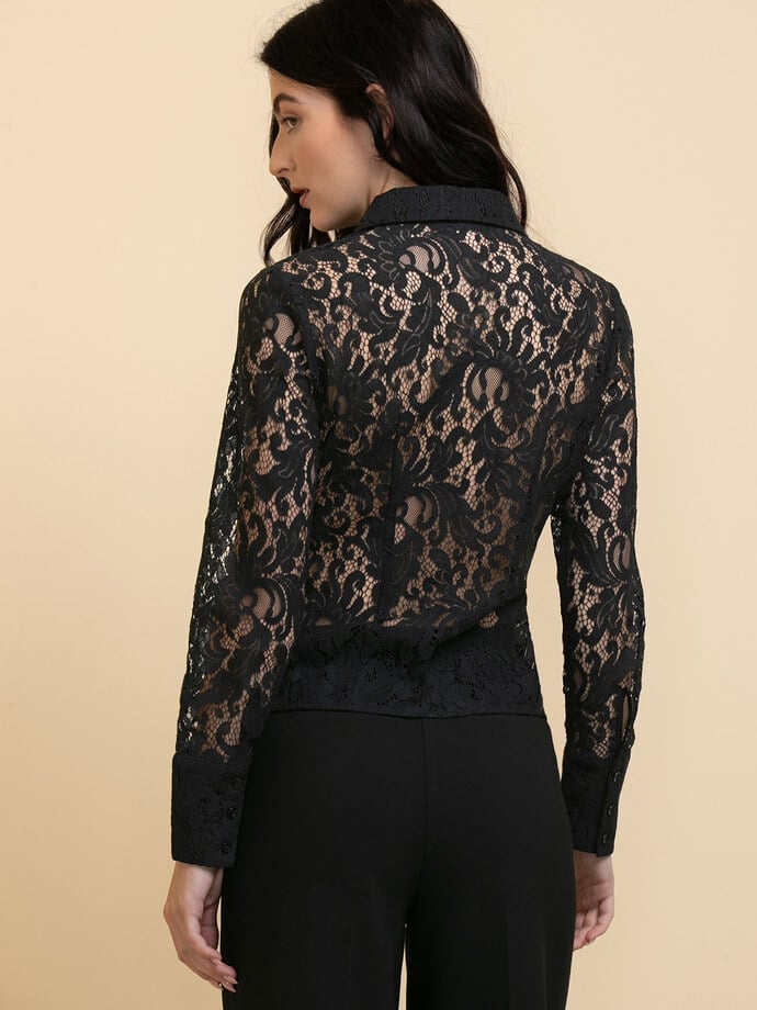 Long Sleeve Collared Button-Front Lace Shirt Image 4