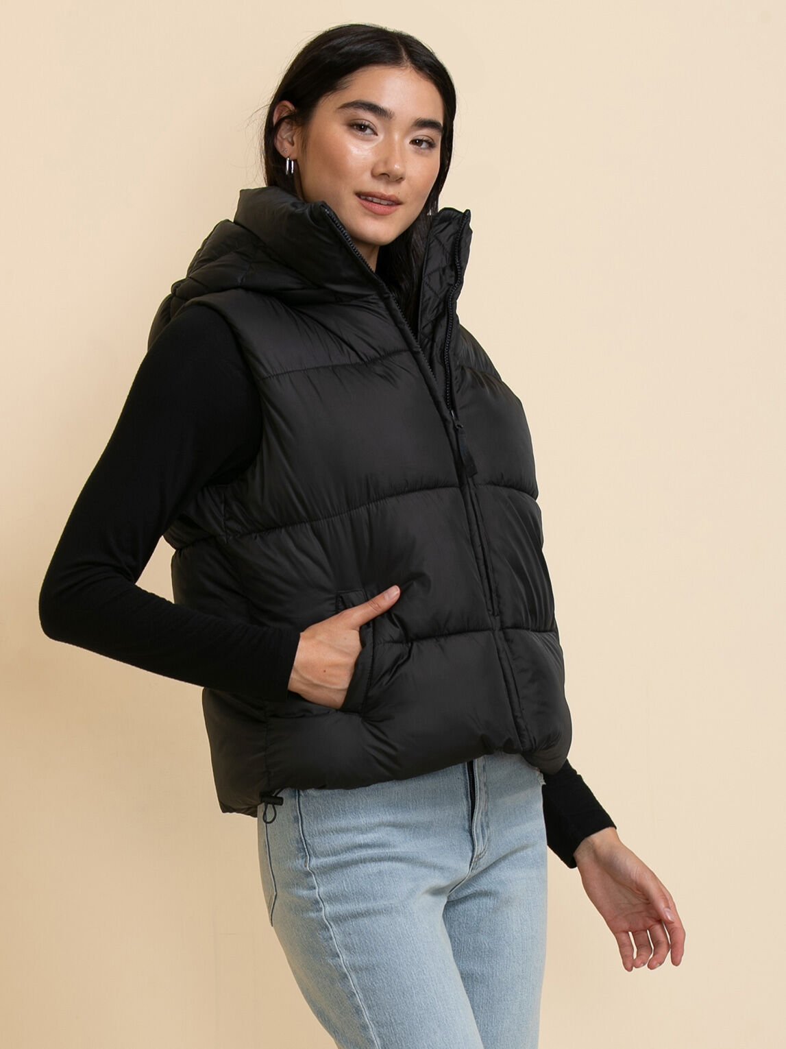 Womens puffer deals vest with hood