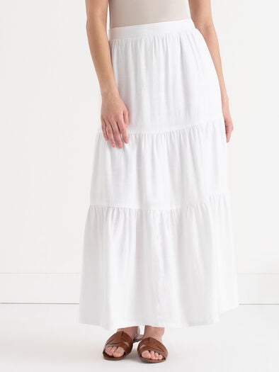 Tiered Linen Maxi Skirt, White Tiered Linen Maxi Skirt, White