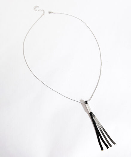 Tassel Pendant Necklace, Black/Silver