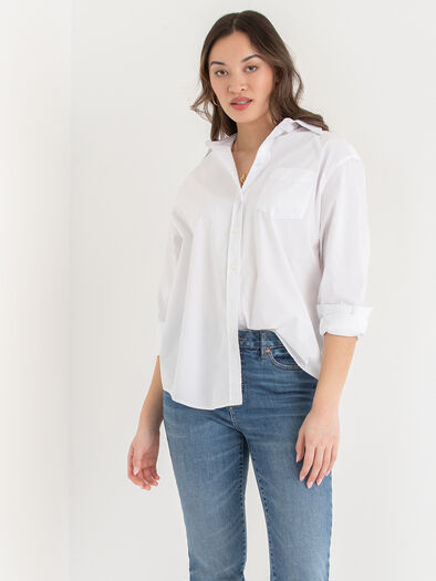 Relaxed Button-Down Shirt, White Relaxed Button-Down Shirt, White