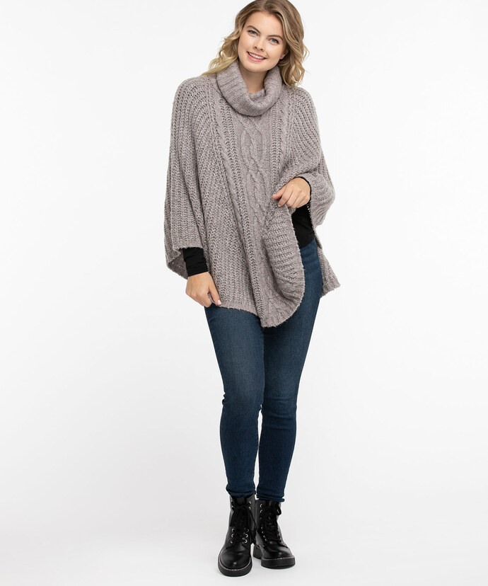Cable Knit Cowl Neck Poncho Image 2