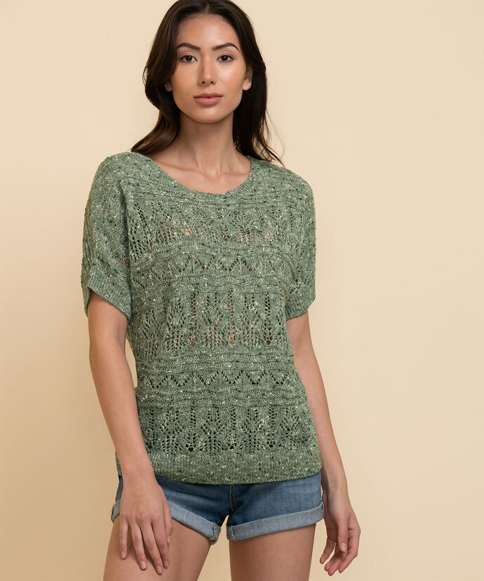 Open-Stitch Cotton Pullover Sweater Image 3