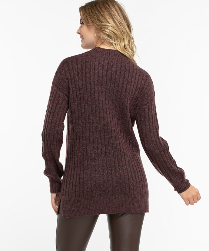 Ribbed Mock Neck Tunic Sweater Image 3