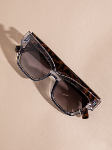 Blue Square Framed Sunglasses, Blue/Tortoise
