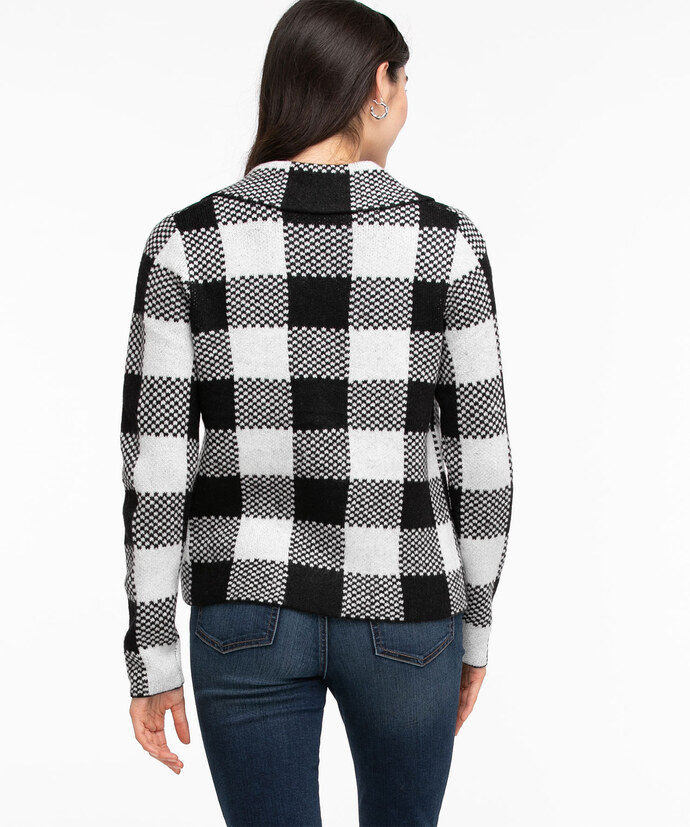 One-Button Plaid Sweater Jacket Image 4