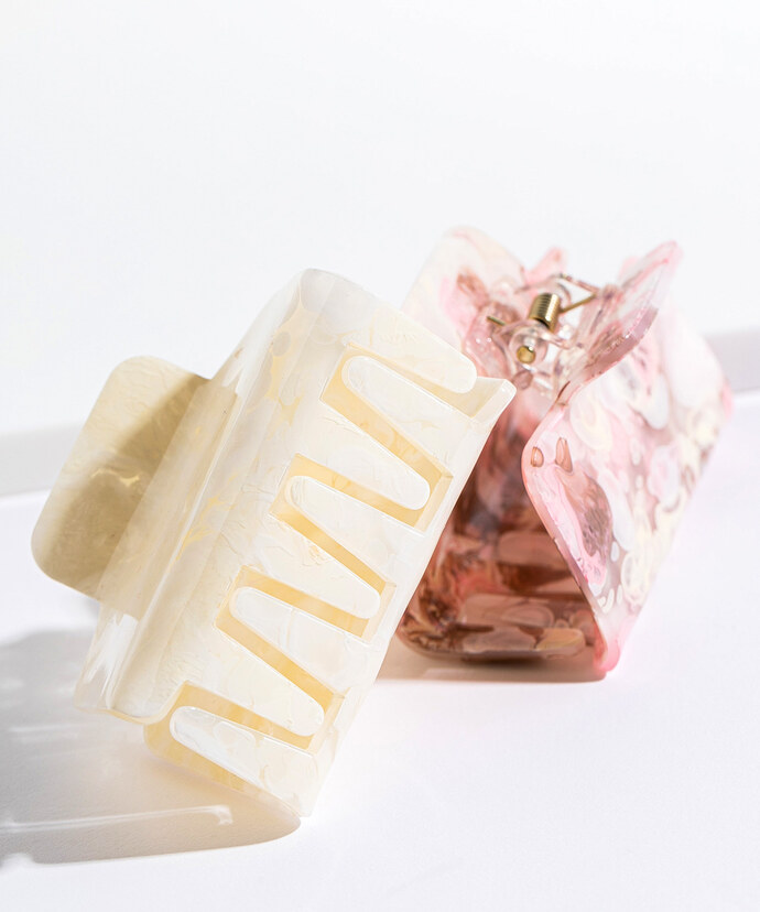 Pink Marble & Cream Square Claw Clip 2-Pack Image 2