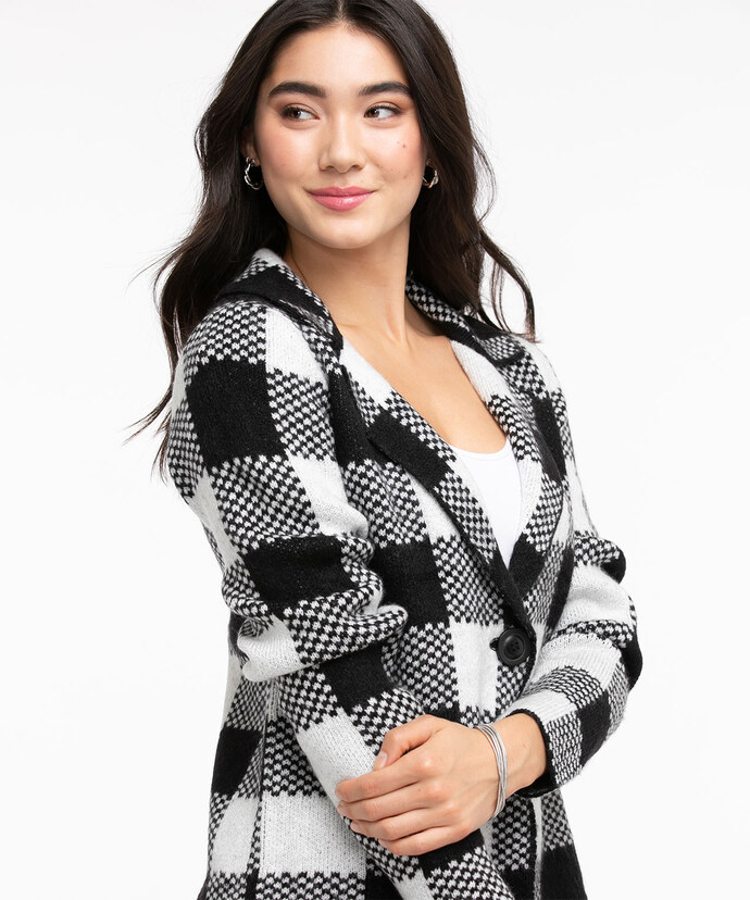 One-Button Plaid Sweater Jacket Image 5