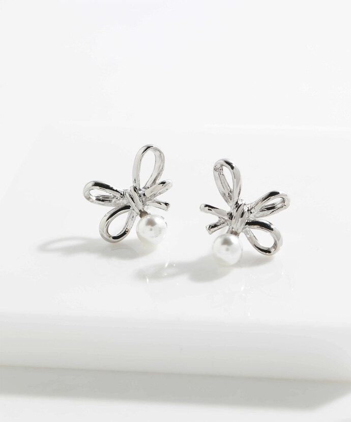 Bow Earring With Drop Pearls Image 1