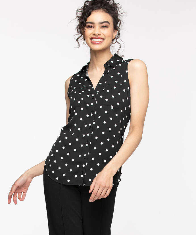 Sleeveless Collared Button Front Blouse Image 1