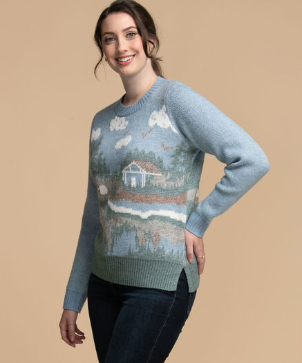 Landscape Pullover Sweater, Soft Blue/Landscape Pattern Landscape Pullover Sweater, Soft Blue/Landscape Pattern