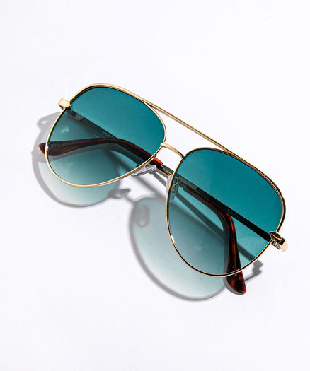 Green Lens Aviator Sunglasses, Green