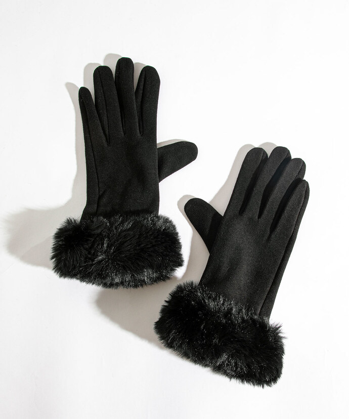 Faux Fur Trim Gloves Image 1