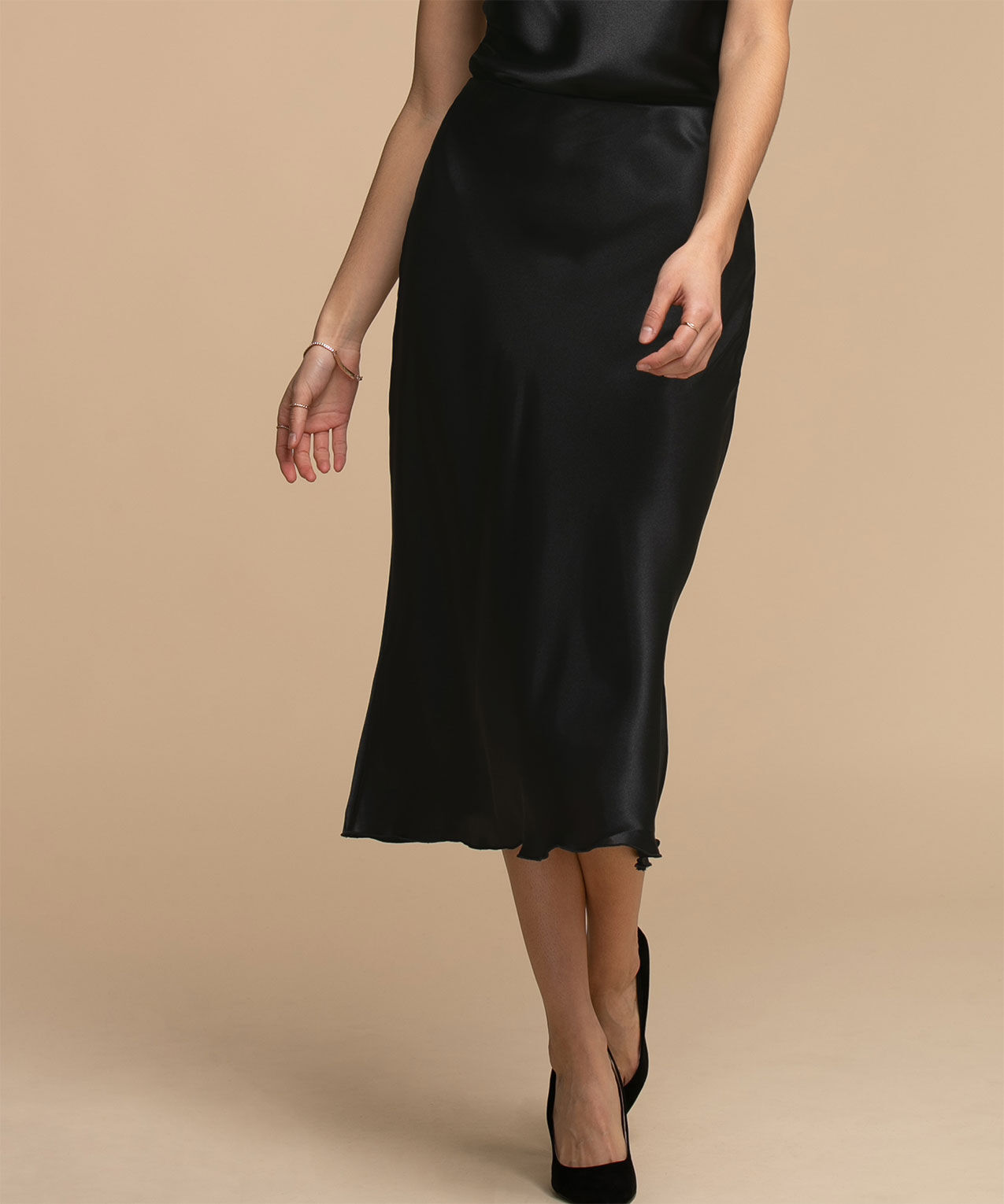 Tash Sophie Midi Satin Elastic Waist Skirt Rickis
