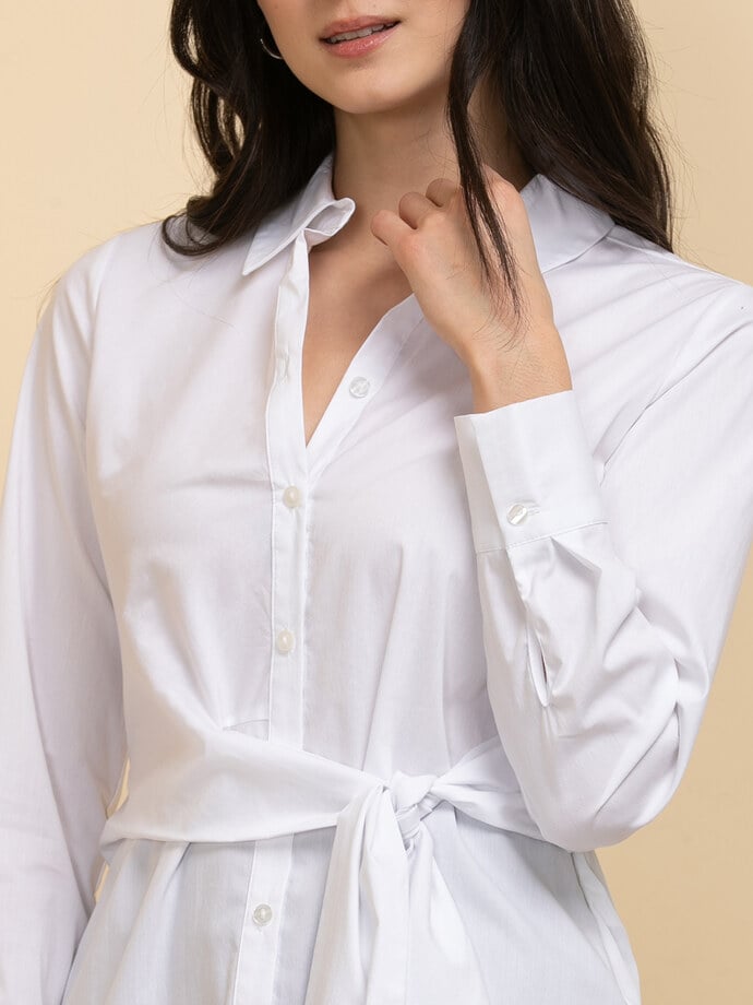 Collared Blouse with Tie Waist Image 2