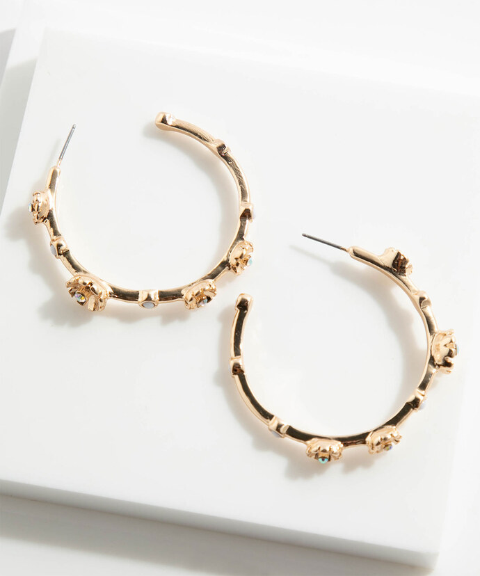 Gold Hoops with Flower Detail Image 3