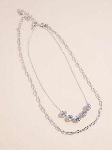 Silver Layered Cubic Zirconia + Paperclip Necklaces, Silver