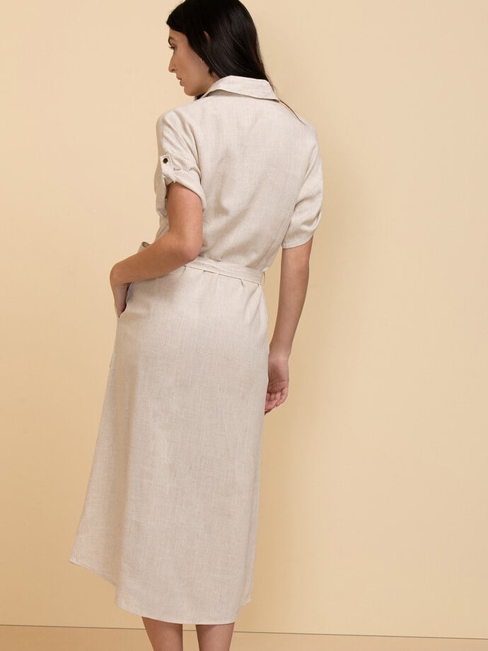 Linen Shirtdress with Roll Sleeves Image 4