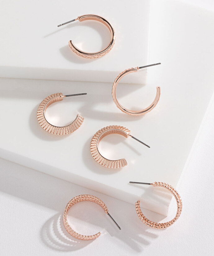 Small Rose Gold Hoop Earring Trio Image 2