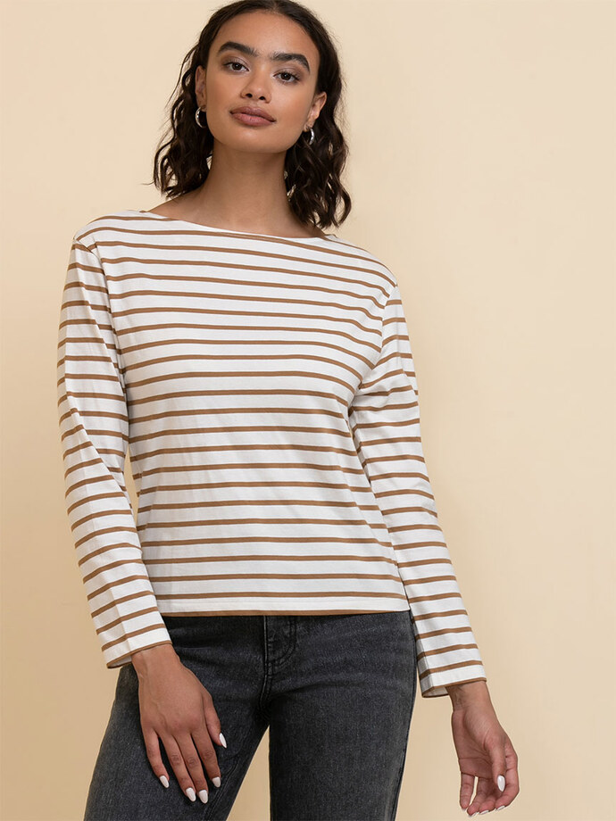 Long Sleeve Boat-Neck Top Image 5