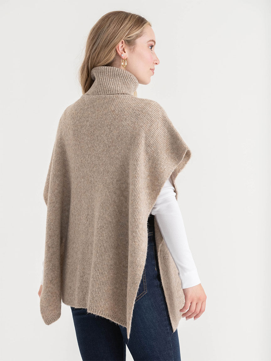 Turtleneck Poncho Sweater With Cable Knit Detail Ricki s Size One Size Oatmeal Colour