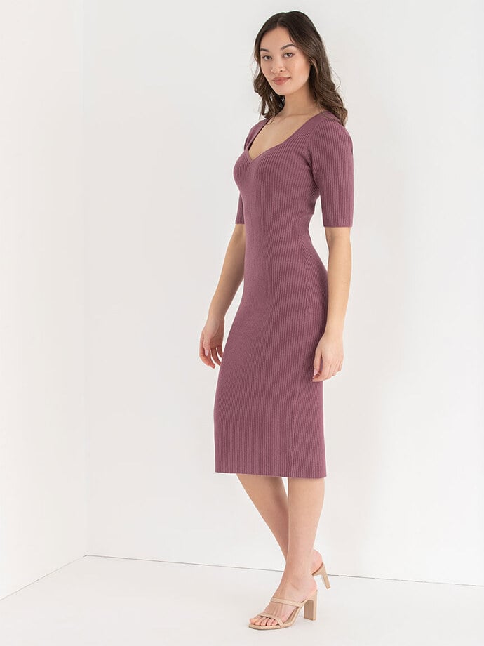 Rib Knit Dress with Sweetheart Neck Image 4