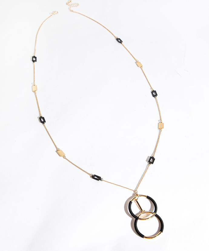 Black & Gold Circle Pendant Necklace Image 1
