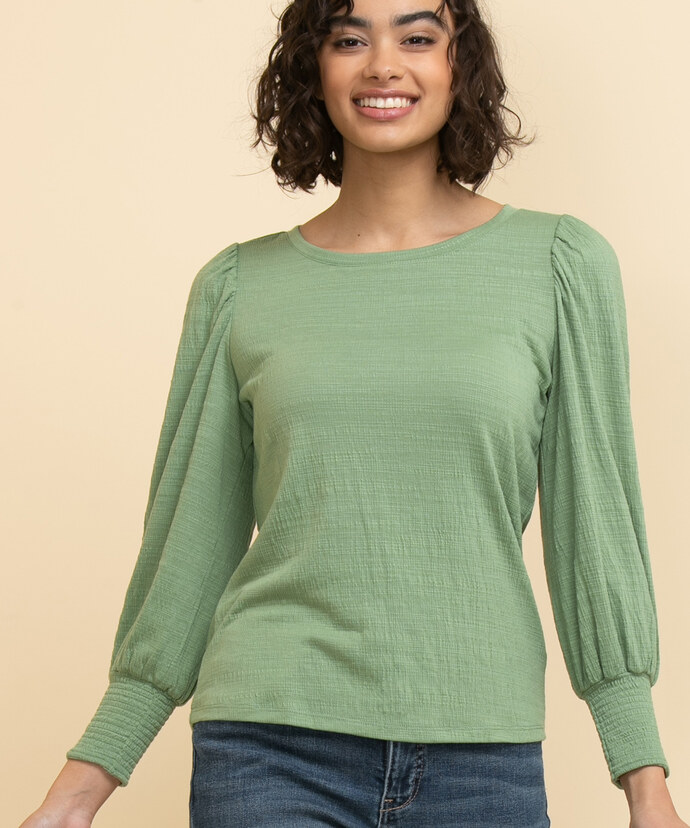 Long Sleeve Scoop Neck Top with Smocked Cuffs Image 4