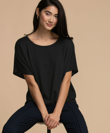 Extended Sleeve Banded Hacci Top, Black