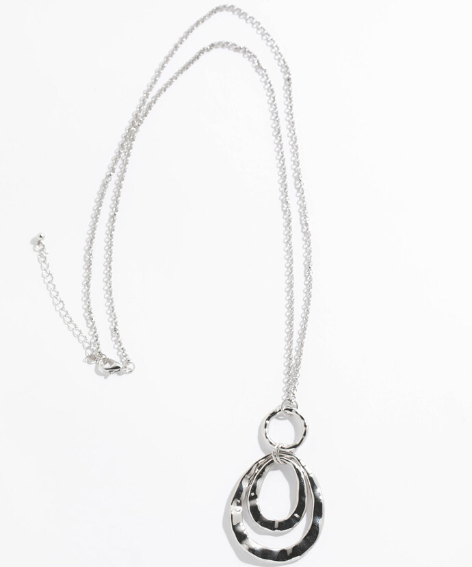Long Silver Necklace With Molten Pendant Image 2