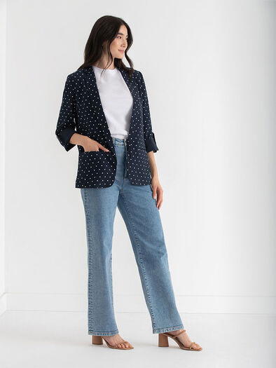 Roll Sleeve Blazer in Crepe, Navy Roll Sleeve Blazer in Crepe, Navy