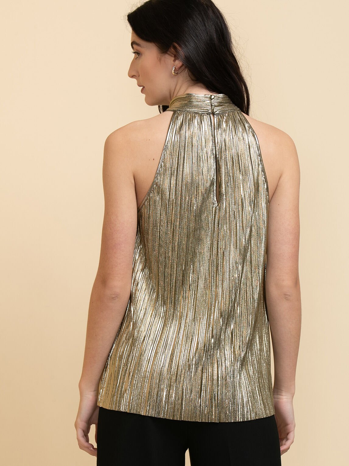 Sleeveless Gold Plisse Halter Top | Rickis