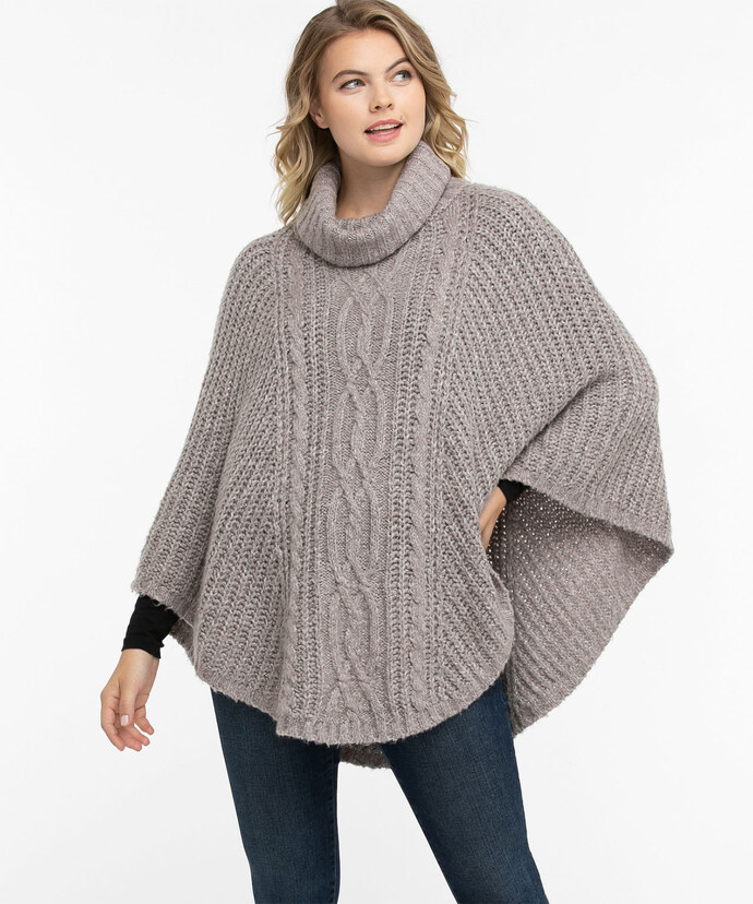 Cable Knit Cowl Neck Poncho Image 1