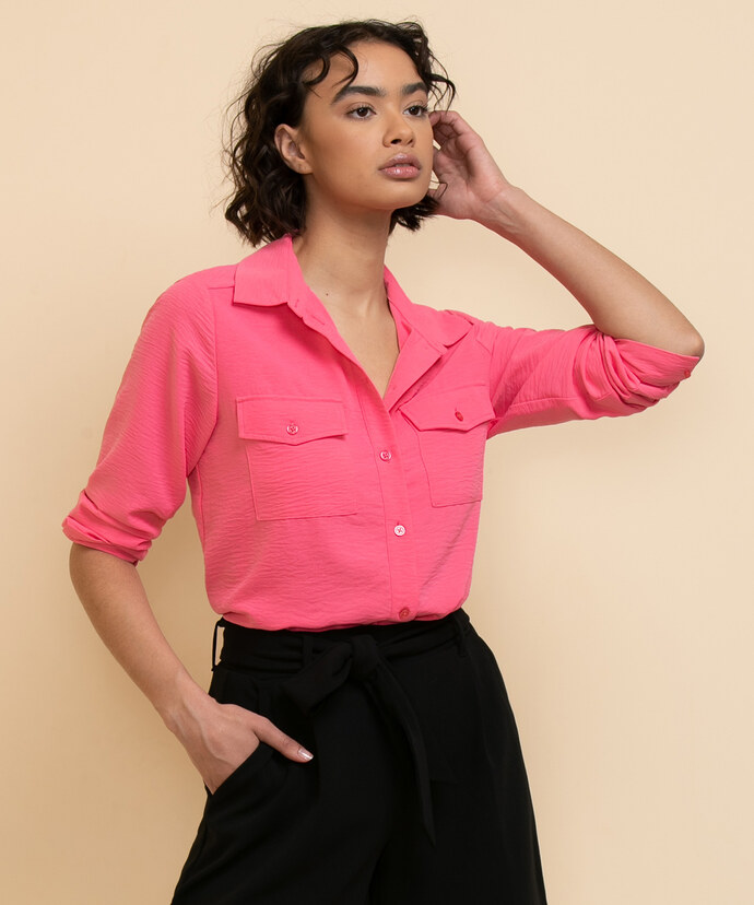 Long Sleeve Collared Shirt with Pockets Image 4