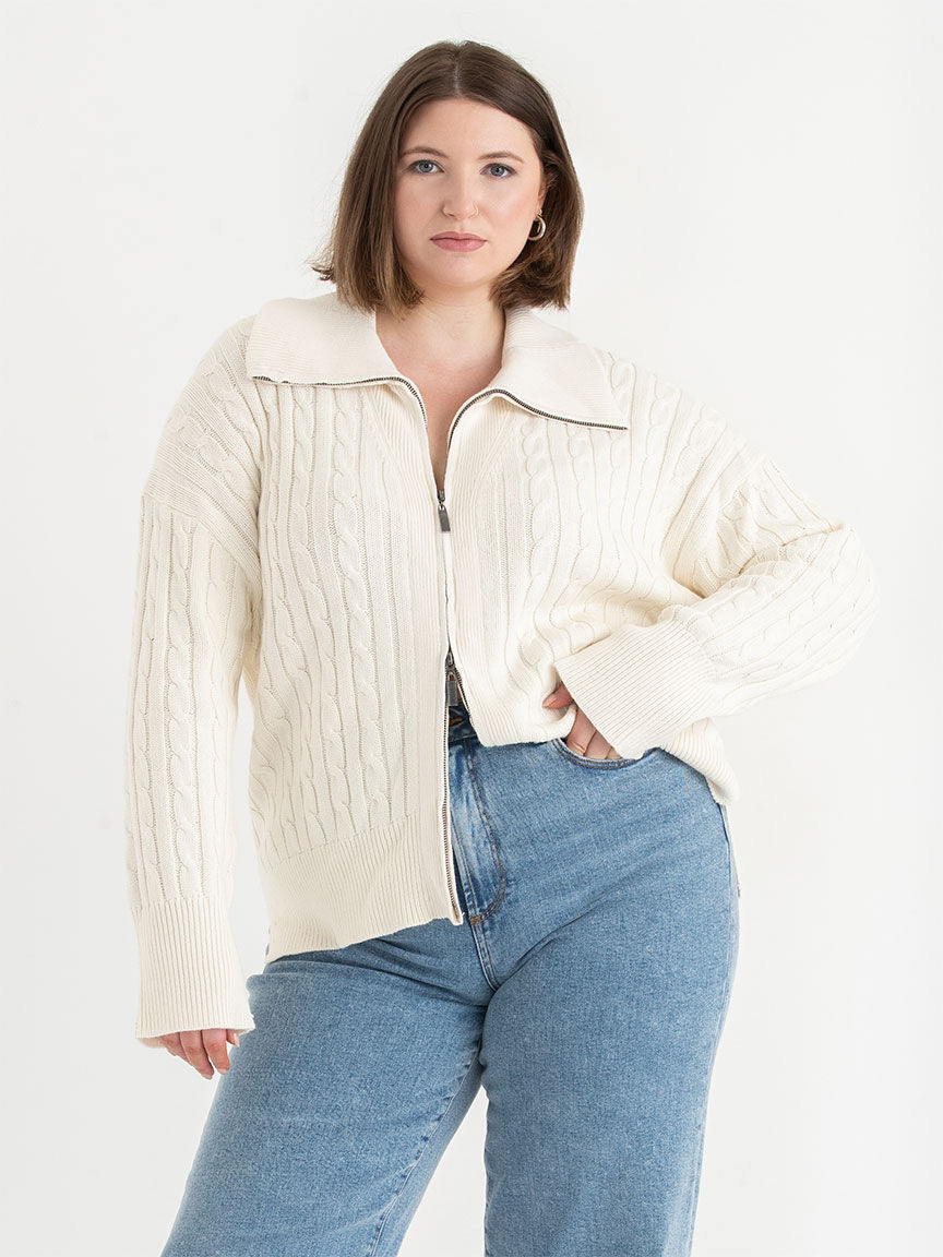 Cable knit zip front cardigan discount