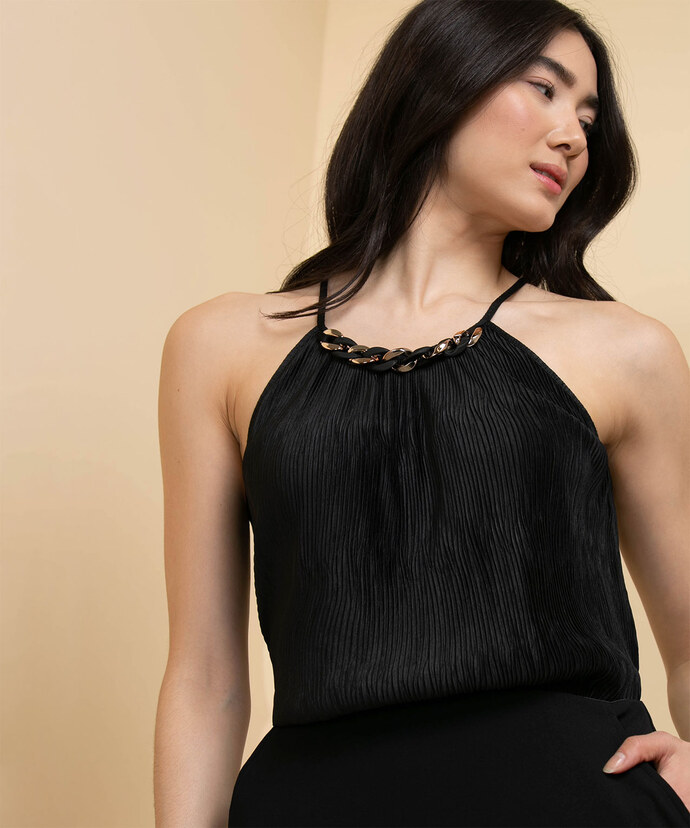 Plisse Halter Top with Chain Detail Image 1