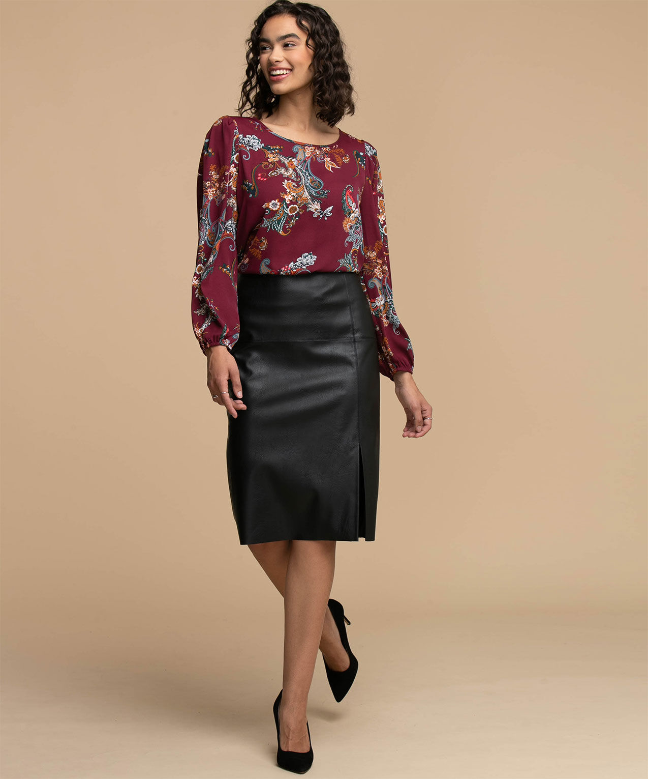 Faux Leather Midi Skirt Rickis