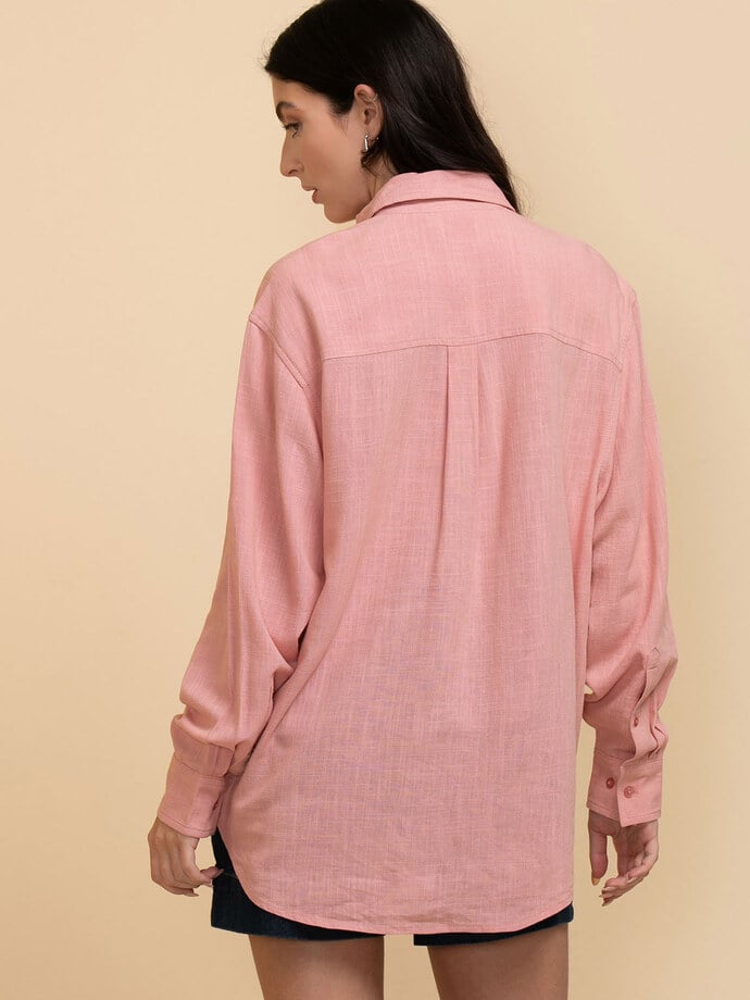 Long Sleeve Linen Button-Up Shirt Image 4