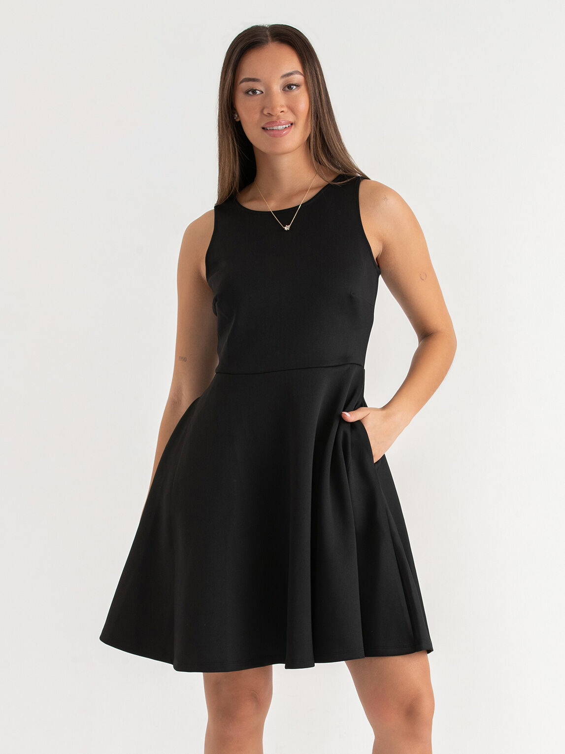 Scuba Fit Flare Dress With Pockets Ricki s Size 12 Black Colour