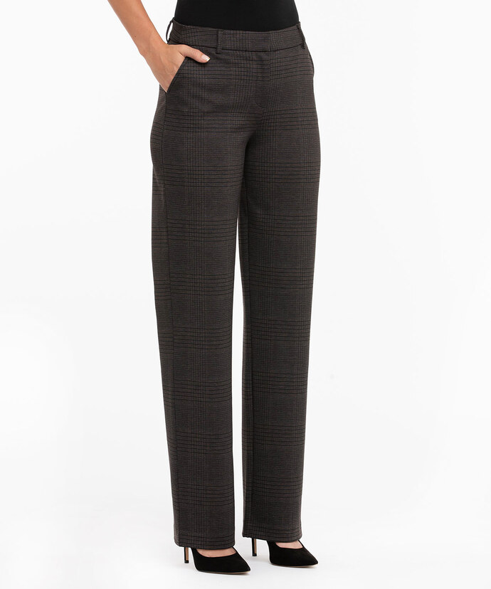 Ponte Fly Front Trouser in Charcoal/Brown Plaid Image 2