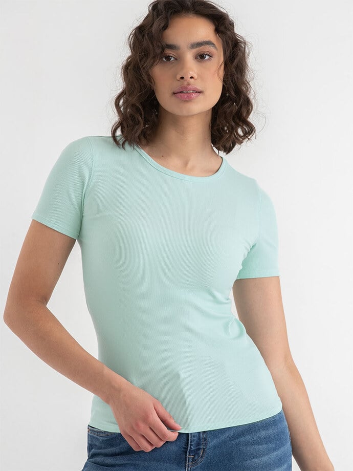 Short Sleeve Ribbed Crew Neck Top Image 4