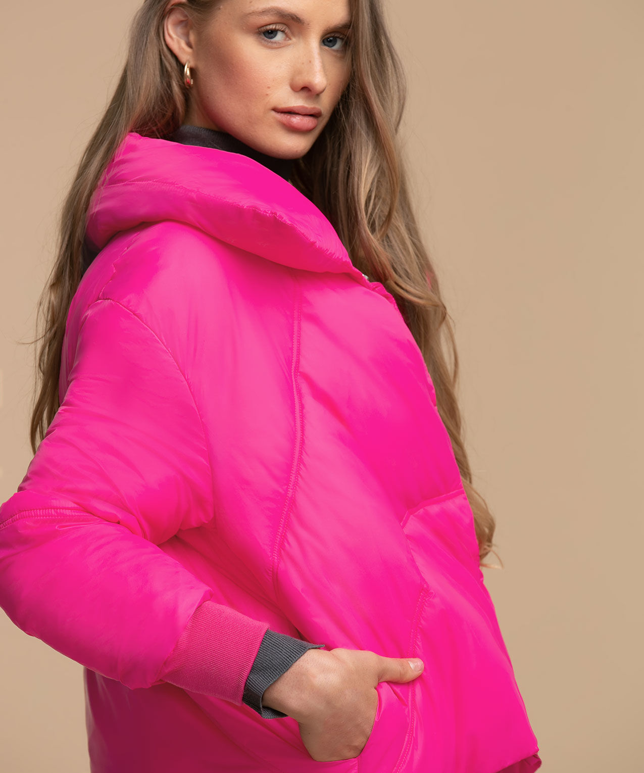 Hot pink puffer shop jacket
