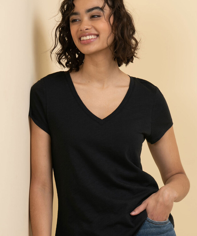 Short Sleeve Black V-Neck T-Shirt Image 4