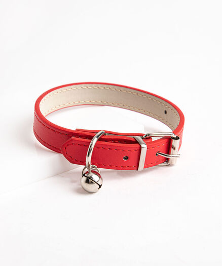 Silver Bell Pet Collar, Red