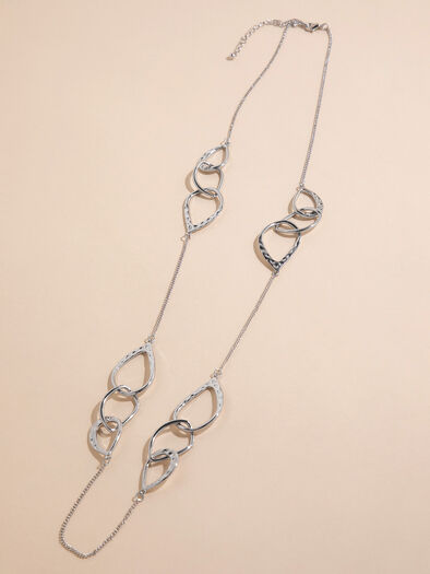 Long Necklace with Chain Link Inserts, Silver