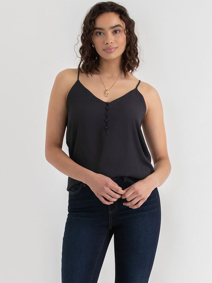 Strappy V-Neck Tank with Button Image 1